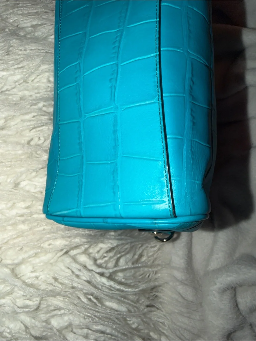 Coach Turquoise Croc-Embossed Leather Satchel